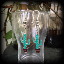Load image into Gallery viewer, Cactus earrings, Succulent earrings, Plant jewelry, Flora, Cactus jewelry, Vegan earrings, Vegan jewelry, Tunnel earrings, Plug dangles 2g