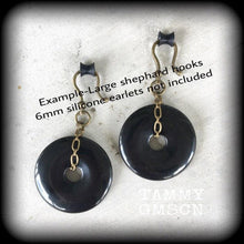 Load image into Gallery viewer, Onyx ear weights, Black onyx jewelry, Gemstone ear hangers, Plug dangles, Hanging gauges, Stone weights, Tunnel dangles, Gauged earrings 0g