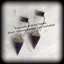 Load image into Gallery viewer, Amethyst ear weights, Quartz ear hangers, Gauged earrings, Gemstone tunnel dangles, Tunnel dangles, Plug dangles, Hanging gauges 00g 0g 2g