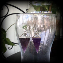 Load image into Gallery viewer, Amethyst earrings, Quartz earrings, Purple earrings, Amethyst jewelry, Plug earrings, Tunnel earrings, Dangle Earrings, Boho earrings