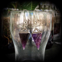 Load image into Gallery viewer, Amethyst ear weights, Quartz ear hangers, Gauged earrings, Gemstone tunnel dangles, Tunnel dangles, Plug dangles, Hanging gauges 00g 0g 2g