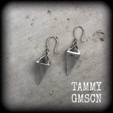 Load image into Gallery viewer, Quartz earrings, Crystal earrings, Pyramid earrings, Plug earrings, Tunnel earrings, Clear quartz, Quartz jewelry, Boho jewelry, Dangles