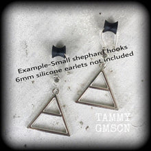 Load image into Gallery viewer, Geometric earrings Triangle earrings Sacred geometry earrings Air earrings Sigil Occult Plug earrings Element Alchemy Tunnel earrings Plugs
