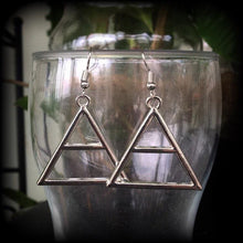 Load image into Gallery viewer, Geometric earrings Triangle earrings Sacred geometry earrings Air earrings Sigil Occult Plug earrings Element Alchemy Tunnel earrings Plugs