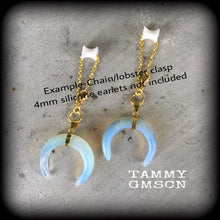 Load image into Gallery viewer, 6mm opalite ear hangers 2 gauge tunnel dangles 4mm ear weights 6 gauge plug earrings Plug dangles Gauged earrings 4 gauge 5mm tunnel dangles