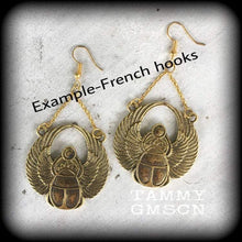 Load image into Gallery viewer, Scarab beetle earrings Egyptian earrings Scarab beetle earrings Animal Nefertiti earrings Tunnel earrings Plug earrings Ear hangers 0g 2g