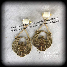Load image into Gallery viewer, Scarab beetle earrings Egyptian earrings Scarab beetle earrings Animal Nefertiti earrings Tunnel earrings Plug earrings Ear hangers 0g 2g