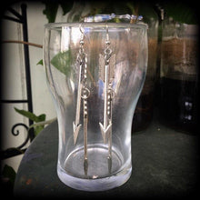 Load image into Gallery viewer, Arrow earrings Cupid earrings Dangle Bow and Arrow Goddess Sagittarius Artemis Gauged earrings Wicca Pan Nature Pierced ears Stretched ears