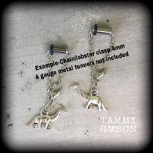 Load image into Gallery viewer, Dinosaur earrings Diplodocus T Rex Dinosaur jewelry T-Rex Science earrings Jurassic earrings Tunnel earrings Plug earrings Pierced ears 3mm