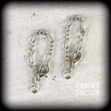 Load image into Gallery viewer, DIY Tunnel dangles Plug dangles Chain and Lobster Clasp 4 gauge 2 gauge 0 gauge 12mm 14mm 16mm Antique Silver Clasps Ear hangers Ear weights