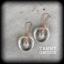 Load image into Gallery viewer, Quartz earrings, Crystal earrings, Clear quartz, Donut earrings, Dangle earrings, Plug earrings, Tunnel earrings, Quartz jewelry, 8 gauge