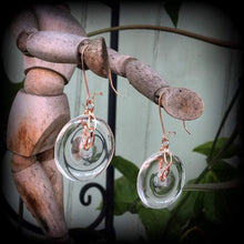 Load image into Gallery viewer, Quartz earrings, Crystal earrings, Clear quartz, Donut earrings, Dangle earrings, Plug earrings, Tunnel earrings, Quartz jewelry, 8 gauge