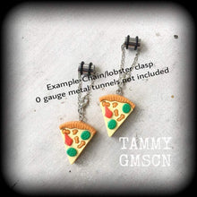 Load image into Gallery viewer, Pizza earrings Pizza jewelry Junk food jewelry Carbs Food earrings Food jewelry Tunnel earrings Novelty earrings Plug earrings Gauges