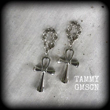 Load image into Gallery viewer, 00 gauge Ear weights, 10mm, 12mm, 14mm, Ankh ear weights, Ankh Ear hangers, Egyptian earrings, Plug dangles, Tunnel dangles, Gauges, 16mm