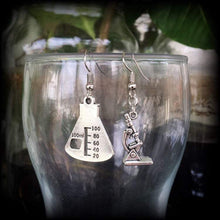Load image into Gallery viewer, Science earrings, Geek earrings, Nerd earrings, Microscope earrings, Beaker earrings, Science jewelry, Gifts for nerds, Chemistry earrings