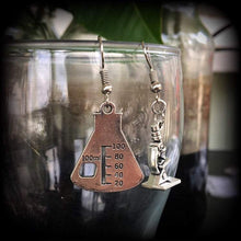 Load image into Gallery viewer, Science earrings, Geek earrings, Nerd earrings, Microscope earrings, Beaker earrings, Science jewelry, Gifts for nerds, Chemistry earrings