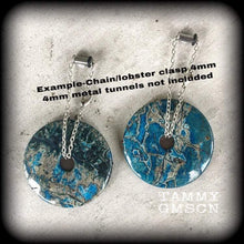 Load image into Gallery viewer, Jasper ear weights, Sea sediment jasper, 2 gauge weights, 4 gauge, 6 gauge, Tunnel dangles, Hanging gauges, Ear hangers, Gauged earrings 00g