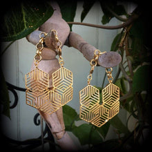 Load image into Gallery viewer, Hexagon Earrings Geometric earrings Sacred geometry Mandala jewelry Geometre jewelry 8mm Plug earrings Meditation 10mm 00g Tunnel earrings