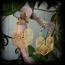 Load image into Gallery viewer, Hexagon Earrings Geometric earrings Sacred geometry Mandala jewelry Geometre jewelry 8mm Plug earrings Meditation 10mm 00g Tunnel earrings