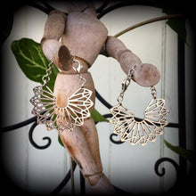 Load image into Gallery viewer, Mandala earrings Tunnel earrings Sacred Geometry Geometric jewelry Mandala jewelry Triangle earrings Tunnel dangles Gauged earrings 8g 6g 4g