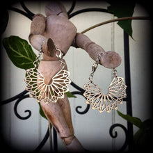 Load image into Gallery viewer, Mandala earrings Tunnel earrings Sacred Geometry Geometric jewelry Mandala jewelry Triangle earrings Tunnel dangles Gauged earrings 8g 6g 4g