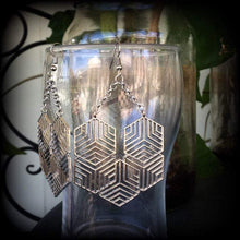 Load image into Gallery viewer, Hexagon earrings Tunnel earrings Sacred Geometry Geometric earrings Hexagon jewelry Ear hangers Tunnel dangles Gauged earrings for stretched