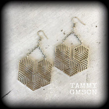 Load image into Gallery viewer, Hexagon earrings Tunnel earrings Sacred Geometry Geometric earrings Hexagon jewelry Ear hangers Tunnel dangles Gauged earrings for stretched