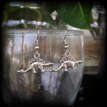 Load image into Gallery viewer, Dinosaur earrings Stegosaurus earrings Dinosaur jewelry Jurassic earrings T Rex 4mm tunnel earrings Reptile jewelry 6 gauge plug earrings
