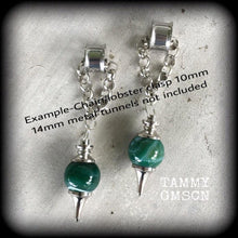 Load image into Gallery viewer, Green agate ear weights, 10mm weights, 00 gauge tunnel dangles, Plug dangles, Ear hangers, 12mm weights, Hanging gauges, 14mm, 16mm weights