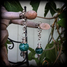 Load image into Gallery viewer, Green agate ear weights, 10mm weights, 00 gauge tunnel dangles, Plug dangles, Ear hangers, 12mm weights, Hanging gauges, 14mm, 16mm weights