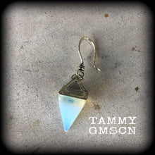 Load image into Gallery viewer, Single Opalite earring, Moonstone earring, Single ear hanger, Single ear weight, Single dangle earring, Single tunnel earring, One earring