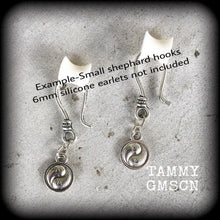 Load image into Gallery viewer, Yin Yang earrings, Chakra earrings, Zen earrings, Plug earrings, Yoga earrings, Witchy earrings, Pagan earrings, Meditation earrings, Gauges