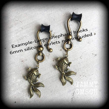 Load image into Gallery viewer, Koi fish earrings, Gold fish earrings, Tattoo earrings, Sailor Jerry, Tattoo jewelry, Tunnel earrings, Japanese fish, Plug earrings, Gauges
