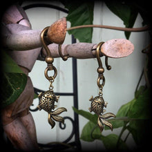 Load image into Gallery viewer, Koi ear weights, Tattoo ear hangers, Tunnel dangles, Plug dangles, Hanging gauges, Gauged earrings, Gauges, Bronze Plug earrings, 00g 0g