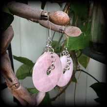 Load image into Gallery viewer, Rose Quartz earrings Gemstone earrings Statement earrings Crystal earrings Tunnel earrings Plug earrings Earrings to stretch up with Gauges