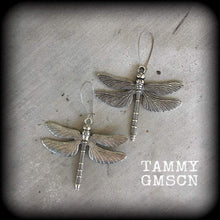 Load image into Gallery viewer, Dragonfly earrings, Boho earrings, Nature earrings, Animal jewelry, Fairy earrings, Dragonfly jewelry, Plug earrings, Tunnel earrings