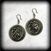 Load image into Gallery viewer, Targaryen, Game of Thrones, Ear hangers, Dragon, Ear weights, Dragon jewelry, Valyrian jewelry, Fire and Blood, Plug dangles, Hanging gauges