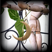 Load image into Gallery viewer, 3D Crescent Moon earrings Orrery earrings Goddess earrings Pagan earrings Moon jewelry Bronze moon earrings Plug earrings Gauged earrings