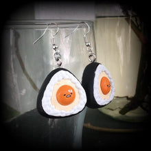 Load image into Gallery viewer, Egg earrings Japanese earrings Kawaii earrings Egg jewelry Sushi earrings Sushi jewelry Tunnel earrings Plug earrings Pierced ears 14g Food