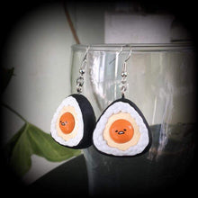 Load image into Gallery viewer, Egg earrings Japanese earrings Kawaii earrings Egg jewelry Sushi earrings Sushi jewelry Tunnel earrings Plug earrings Pierced ears 14g Food