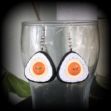 Load image into Gallery viewer, Egg earrings Japanese earrings Kawaii earrings Egg jewelry Sushi earrings Sushi jewelry Tunnel earrings Plug earrings Pierced ears 14g Food