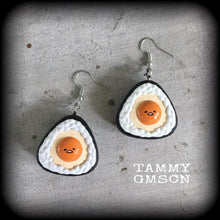 Load image into Gallery viewer, Egg earrings Japanese earrings Kawaii earrings Egg jewelry Sushi earrings Sushi jewelry Tunnel earrings Plug earrings Pierced ears 14g Food