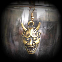 Load image into Gallery viewer, Hannya Mask earring, Single earring, Japanese earrings, Tattoo jewelry, Tunnel earring, Hannya jewelry, Oni Mask, Bronze weight, Kawaii