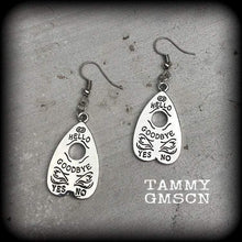Load image into Gallery viewer, Halloween earrings Ouija earrings Planchette earrings Planchette jewelry Occult jewelry Seance earring Tunnel dangles 8mm Plug earrings 0g