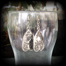 Load image into Gallery viewer, Halloween earrings Ouija earrings Planchette earrings Planchette jewelry Occult jewelry Seance earring Tunnel dangles 8mm Plug earrings 0g