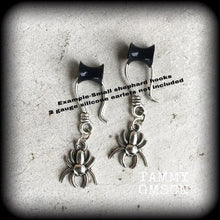 Load image into Gallery viewer, Spider earrings Halloween jewelry Gothic earrings Spooky earrings Arachnid jewelry 3mm plug earrings 6mm tunnel earrings Animal earrings