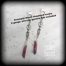 Load image into Gallery viewer, Goddess earrings, Venus earrings, Quartz earrrings, Pagan jewelry, Crystal earrings, Boho earrings, Druzy earrings, Plug earrings, Pierced