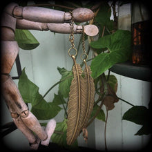 Load image into Gallery viewer, Feather tunnel dangles, Plug dangles, 6 gauge, 4g, 2g, Bronze weights, Goddess jewelry, Plug hangers, Hanging gauges, Gauges, 12mm 00g 0g 2g