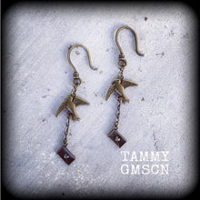 Load image into Gallery viewer, Tattoo ear hangers, Swallow ear weights, 6 gauge, 4 gauge, Bronze weights, Hanging gauges, Gauged earrings, Plug gauges, Tunnel dangles 0g