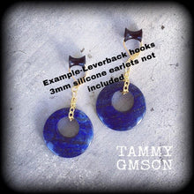 Load image into Gallery viewer, Lapis Lazuli Ear hangers Gemstone Ear weights Tunnel dangles Tunnel earrings Hanging gauges Plug earrings Stretched ears Gauged earrings 00g